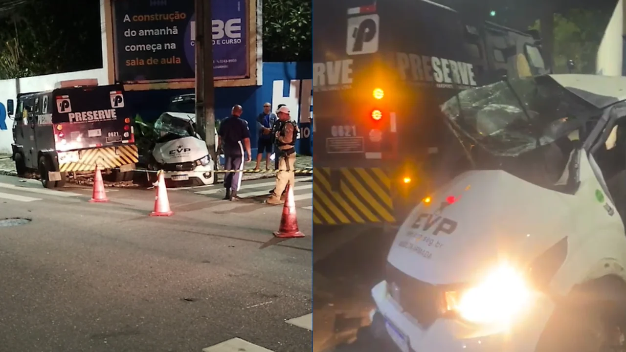 Colisão entre carro-forte e veículo de escolta deixa motorista ferido